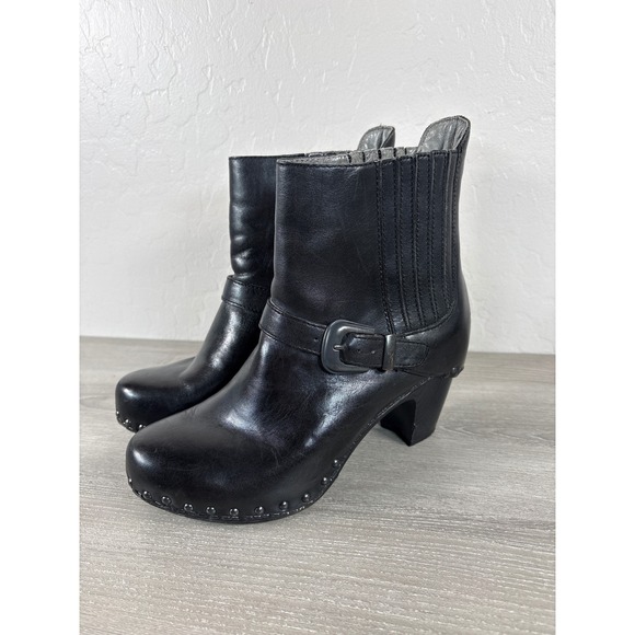 Dansko Shoes - Dansko Black Leather Clog Ankle Boots Buckle Studded Block Heel Size 39